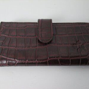 Patricia Nash Nazari Bi-Fold Wallet Plum Croc Embossed Leather 6.5" x 3.5"